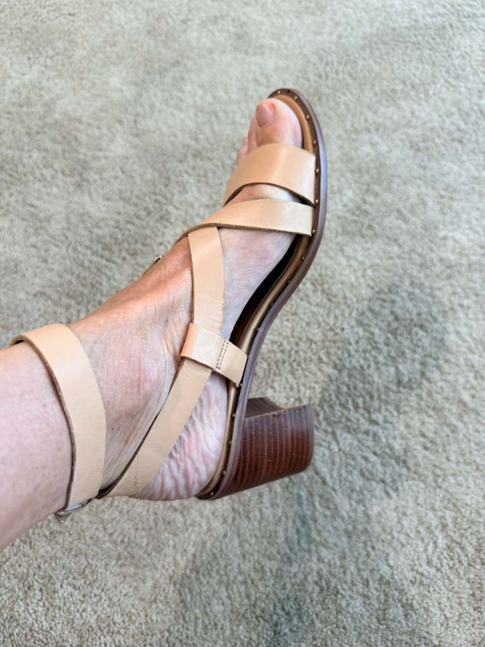 Women’s Beige Leather Strappy Block Heel Sandal